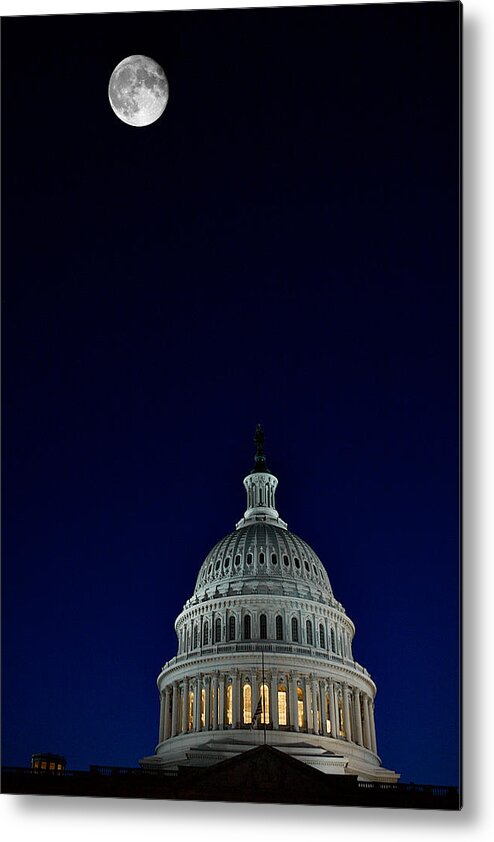 Lawrence Metal Print featuring the photograph Full Moon Over US Capitol by Lawrence Boothby