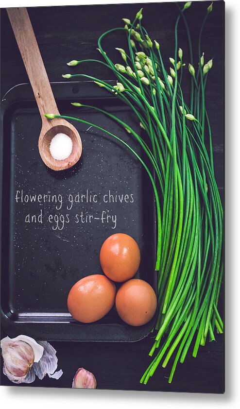 Garlic Chive Metal Print featuring the photograph Garlic Chives And Eggs by Chien-ju Shen