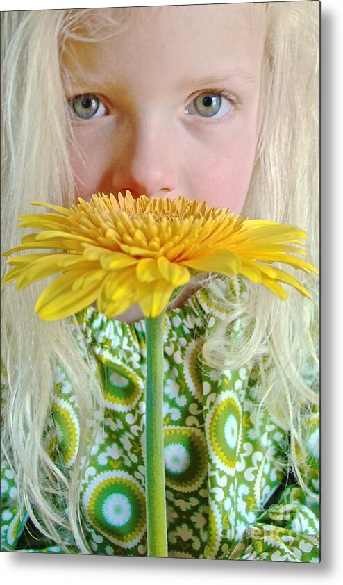 Gerbera Flower Yellow Metal Print featuring the photograph Gerbera Girl by Suzanne Oesterling