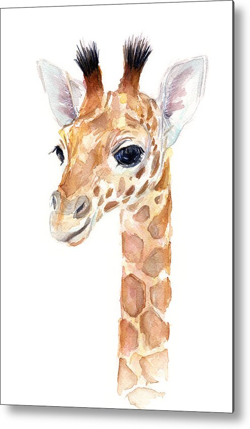 Watercolor Metal Print featuring the painting Giraffe Watercolor by Olga Shvartsur
