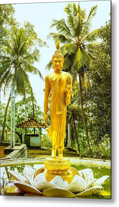 Buddha Metal Print featuring the photograph Golden Buddha On A Lotus Flower by Gina Koch