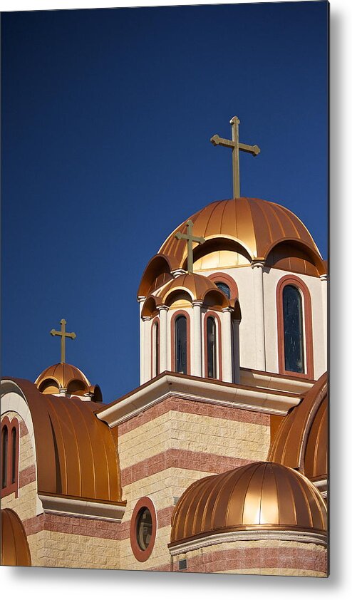 St Sava Serbian Orthodox Church Metal Print featuring the photograph Golden Domes of St. Sava Church by Amazing Jules