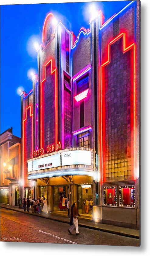 Art Deco Theater Metal Print featuring the photograph Gorgeous Art Deco Theater in Merida - Mexico At Night by Mark Tisdale