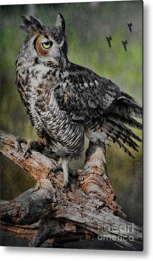 Owl Metal Print featuring the photograph Great Horned Owl on Branch by Deborah Benoit