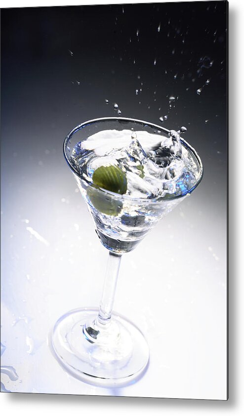 Martini Glass Metal Print featuring the photograph Green Olive In Martini by Visage