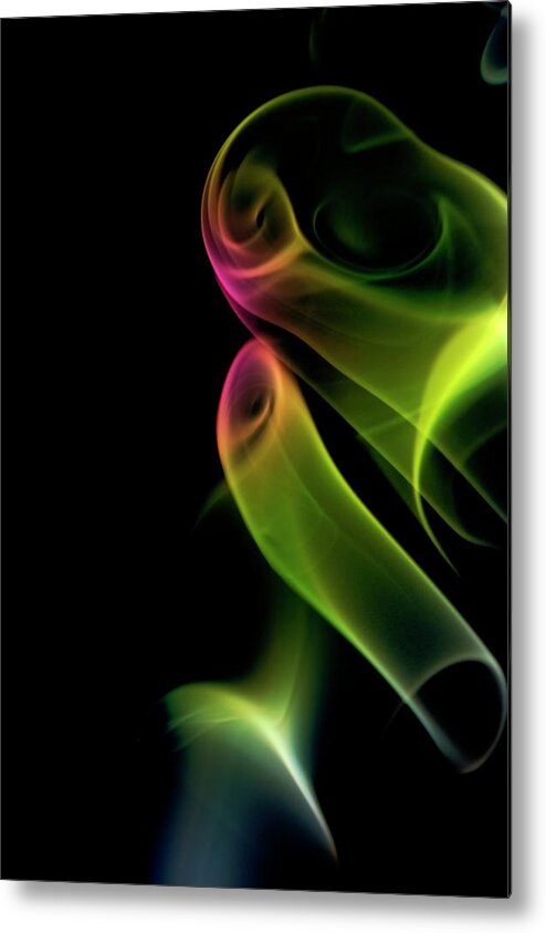 Black Background Metal Print featuring the photograph Green Smoke On A Black Background by Gm Stock Films