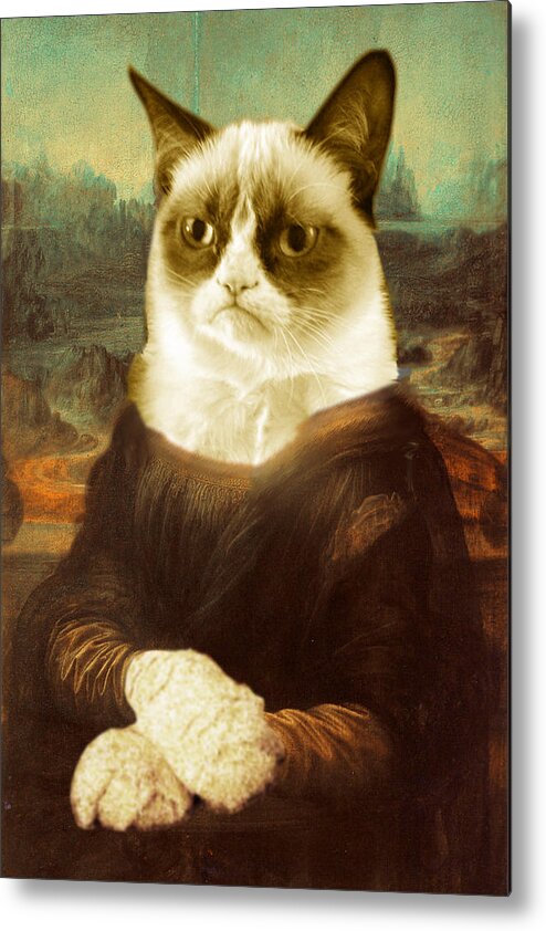 Leonardo Da Vinci Metal Print featuring the painting Grumpy Cat Mona Lisa by Tony Rubino