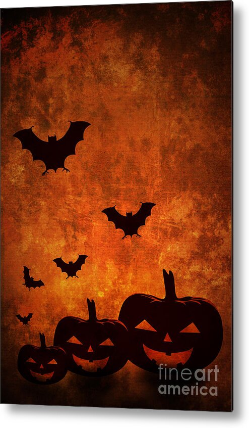 Halloween Metal Print featuring the digital art Halloween Pumpkins and Bats by Jelena Jovanovic