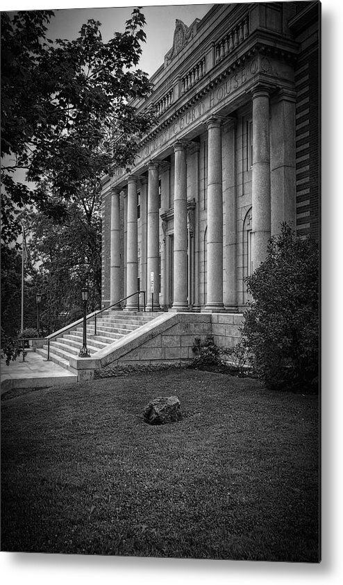 Joan Carroll Metal Print featuring the photograph Hancock County Courthouse Maine BW by Joan Carroll