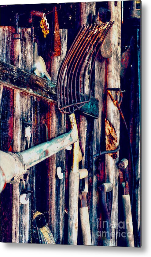 Farm Metal Print featuring the photograph Handles And The Pitchfork by Lesa Fine