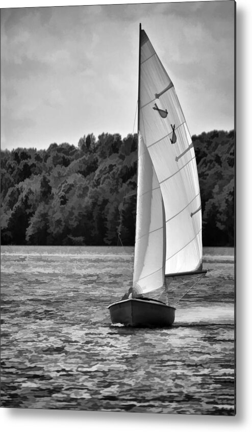 Sailboat. Sailing Boat Metal Print featuring the photograph Happy Sailing Black and White by Sandi OReilly