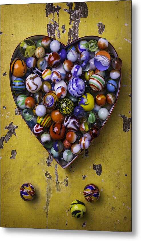 Marbles Metal Print featuring the photograph Heart Box Full Of Marbles by Garry Gay