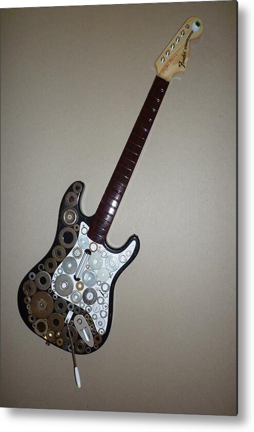 Assemblage Metal Print featuring the sculpture Heavy Metal Guitar #2 by Douglas Fromm