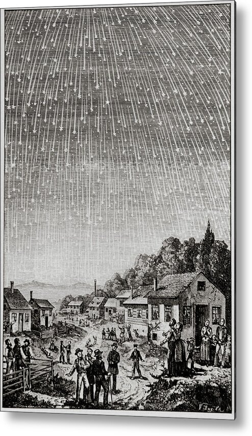 Leonid Metal Print featuring the photograph Historical Artwork Of Leonid Meteor Shower Of 1833 by Science Photo Library