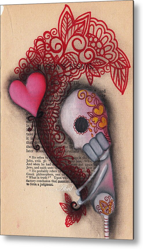 Day Of The Dead Metal Print featuring the painting Holding On by Abril Andrade