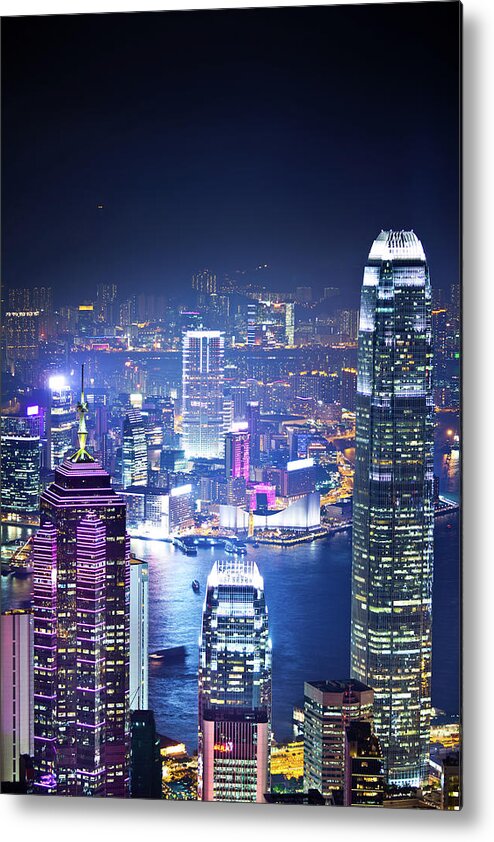 Chinese Culture Metal Print featuring the photograph Hong Kong Skyline At Night by Tomml