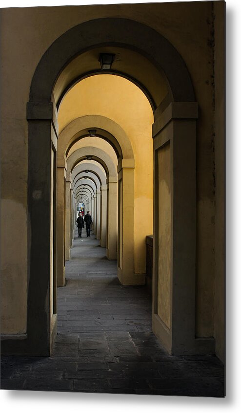 Vasari Corridor Metal Print featuring the photograph In a Distance - Vasari Corridor in Florence Italy by Georgia Mizuleva