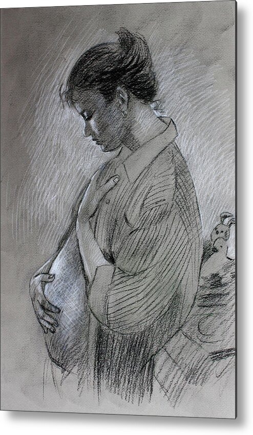 Pregnant Woman Metal Print featuring the drawing In the Family Way by Viola El