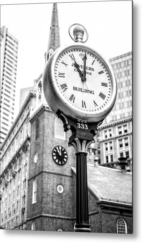 Boston Metal Print featuring the photograph Jewelers Exchange Clock by Klm Studioline