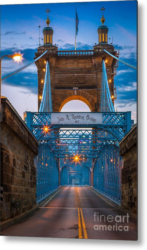 America Metal Print featuring the photograph John A. Roebling Suspension Bridge by Inge Johnsson