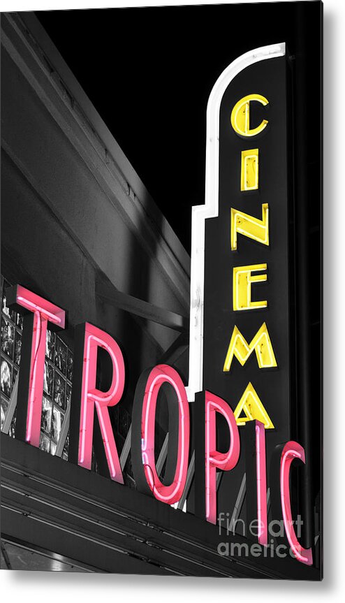 Cinema Tropic Metal Print featuring the photograph Key West Tropic Cinema Neon Art Deco Theater Signs Color Splash Black and White by Shawn O'Brien