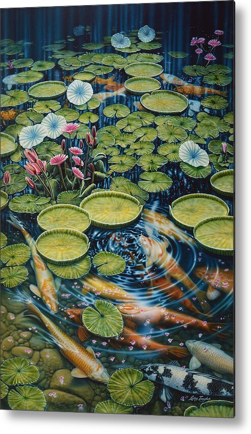 Larry Taugher Metal Print featuring the painting Koi Pond by JQ Licensing