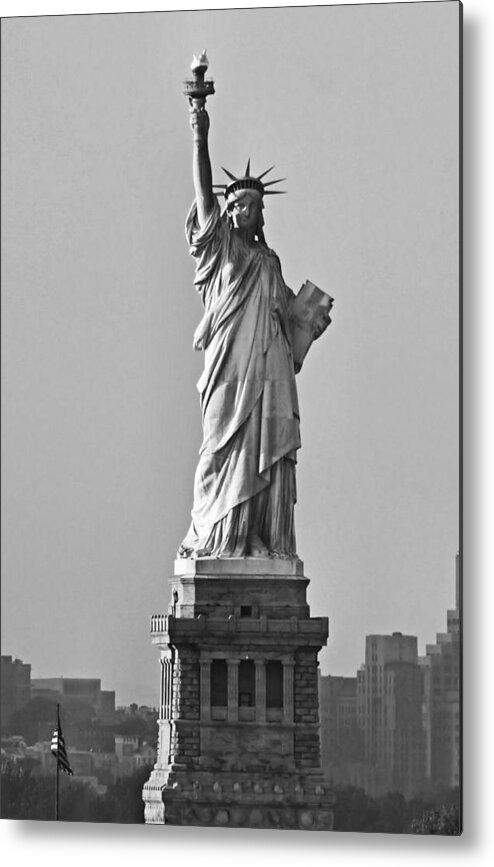 Statue Of Liberty Metal Print featuring the photograph Lady Liberty Black and White by Kristin Elmquist