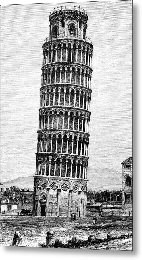 Pisa Metal Print featuring the photograph Leaning Tower of Pisa 1870 Drawing by Phil Cardamone