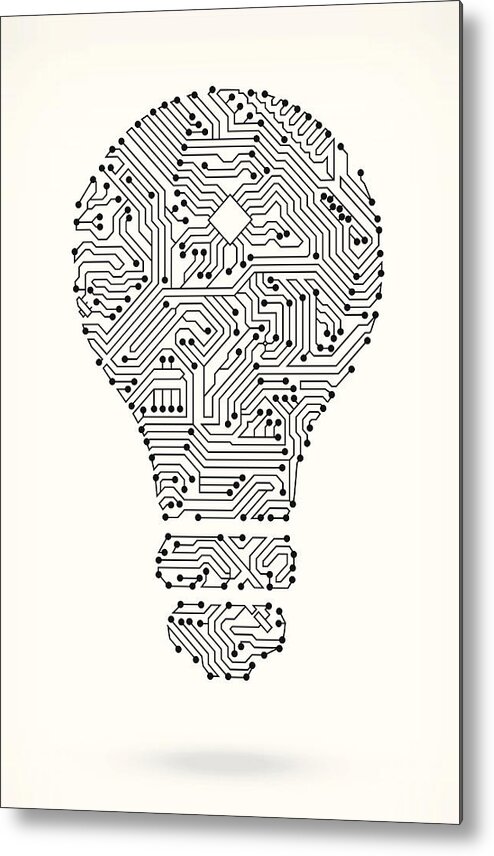 Plan Metal Print featuring the drawing Light Bulb on Circuit Board by Bubaone