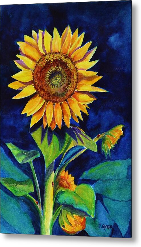 Sun Metal Print featuring the painting Midnight Sunflower by Jane Ricker