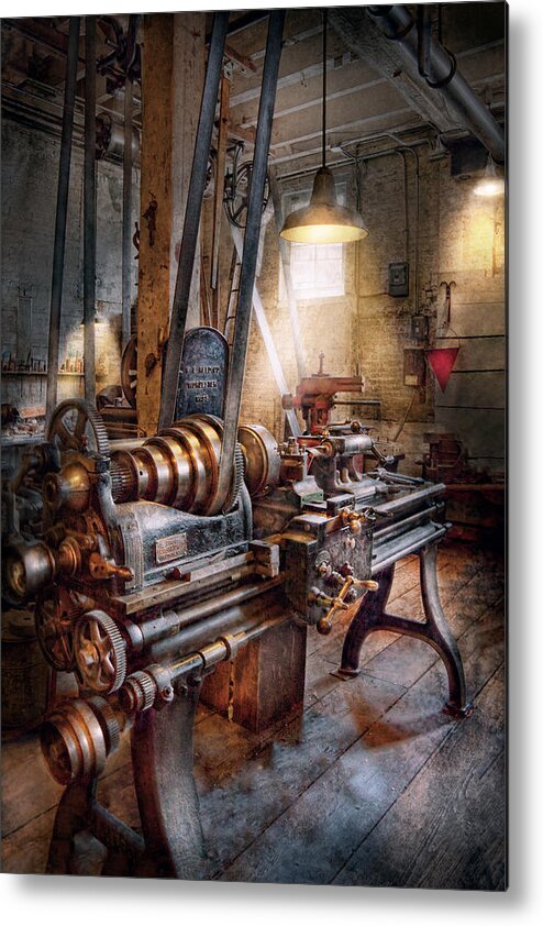 Machinists Metal Print featuring the photograph Machinist - Fire Department Lathe by Mike Savad