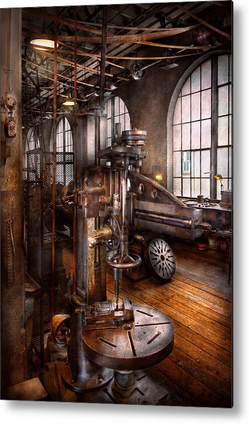 Machinists Metal Print featuring the photograph Machinist - Industrial Drill Press by Mike Savad