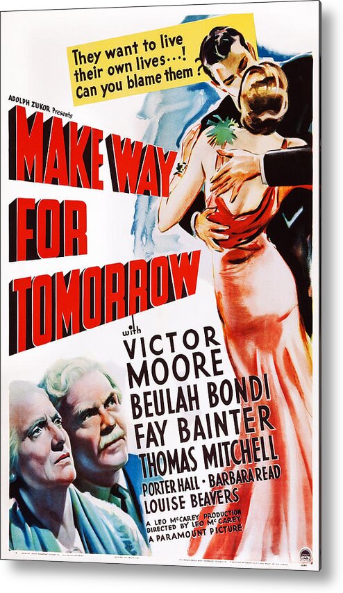 1930s Movies Metal Print featuring the photograph Make Way For Tomorrow, Us Poster by Everett