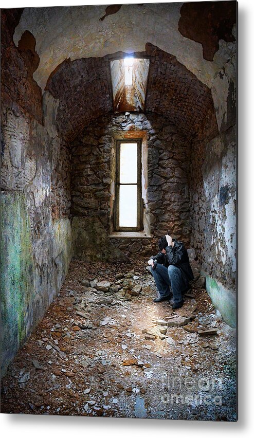 Man Metal Print featuring the photograph Man in Abandoned Building by Jill Battaglia