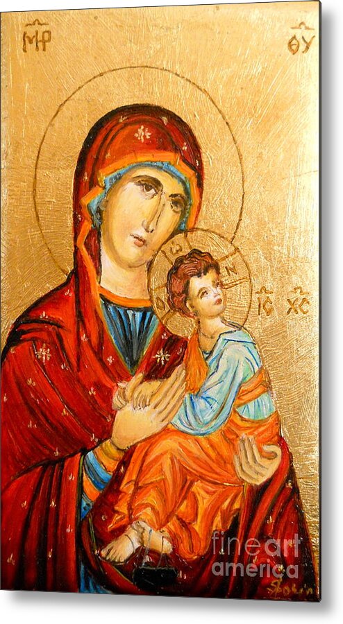 Icon Metal Print featuring the painting Mary with Jessus r.2 by Sorin Apostolescu