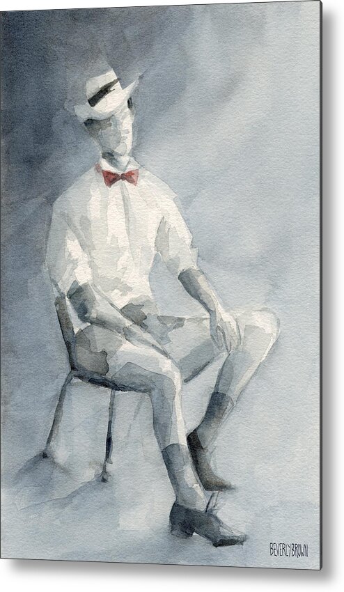 Fashion Metal Print featuring the painting Mens Fashion Illustration Art Print Hat and Bowtie by Beverly Brown