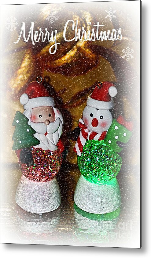 Photography Metal Print featuring the photograph Merry Christmas - Glowing Santas by Kaye Menner by Kaye Menner