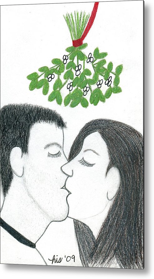 Christmas Metal Print featuring the drawing Mistletoe by Lisa Blake