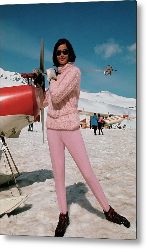 One Person Metal Print featuring the photograph Model At A Ski Resort Wearing An Outfit By Petti by Frances McLaughlin-Gill