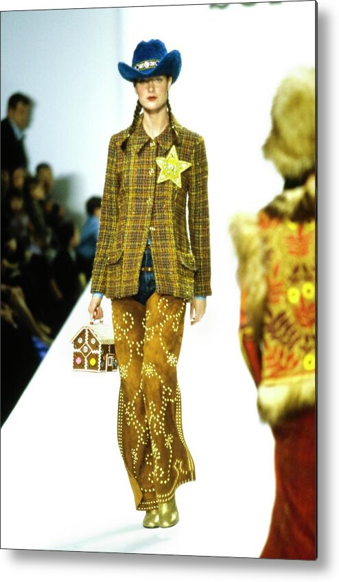 Indoors Metal Print featuring the photograph Model On A Runway For Anna Sui by Guy Marineau