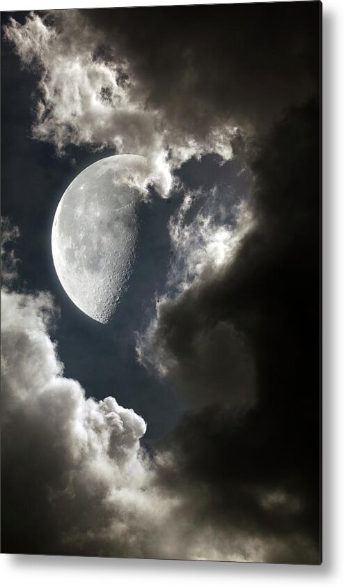 Nobody Metal Print featuring the photograph Moon In Cloudy Sky by Detlev Van Ravenswaay