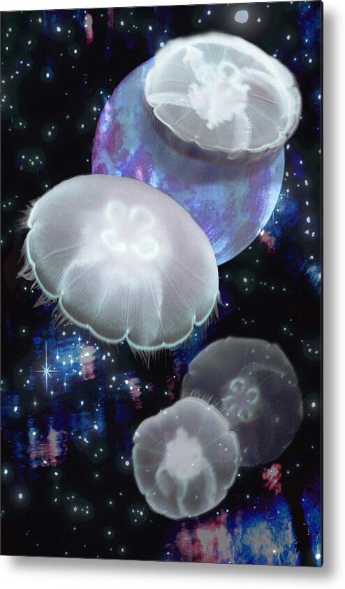 Moon Jellies Metal Print featuring the digital art Moon Jellies 2 by Lisa Yount
