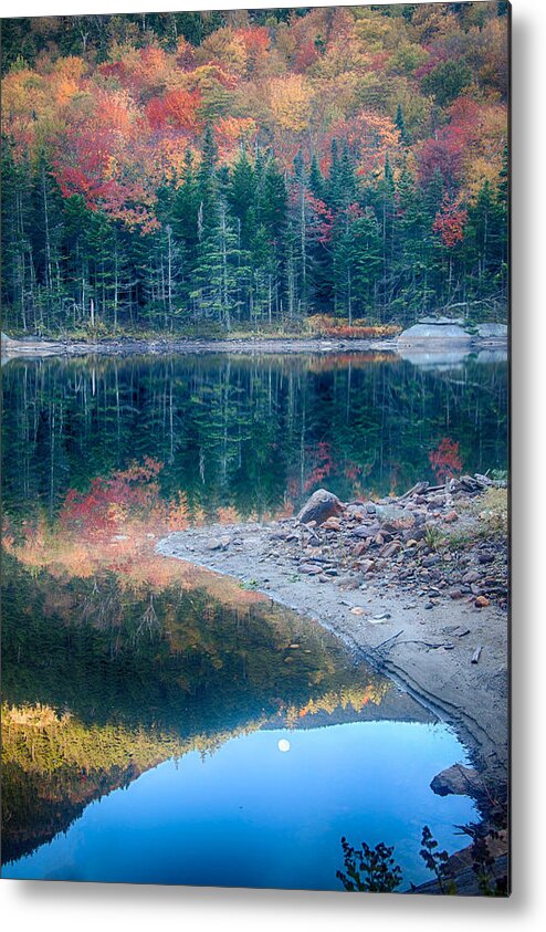 Autumn Metal Print featuring the photograph Moon Setting Fall Foliage Reflection by Jeff Folger