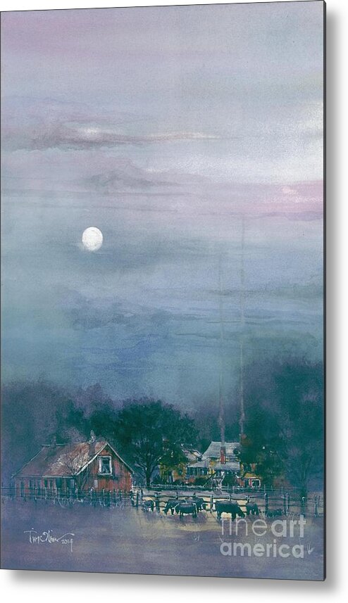  Metal Print featuring the painting Moonlight Farm by Tim Oliver