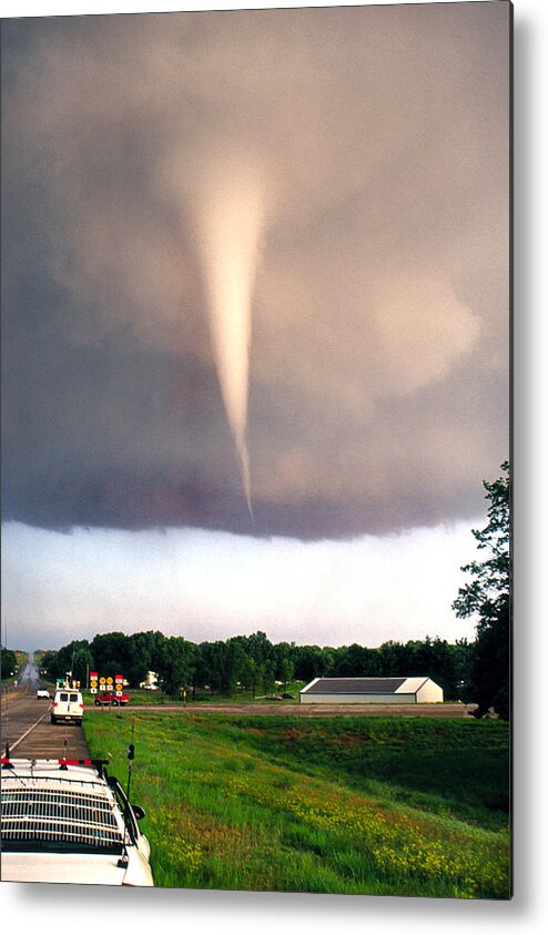Tornado Metal Print featuring the photograph Mulvane Tornado with Storm Chasers by Jason Politte
