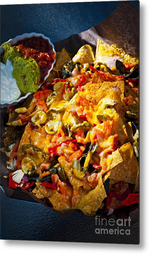 Nachos Metal Print featuring the photograph Nacho basket with cheese by Elena Elisseeva