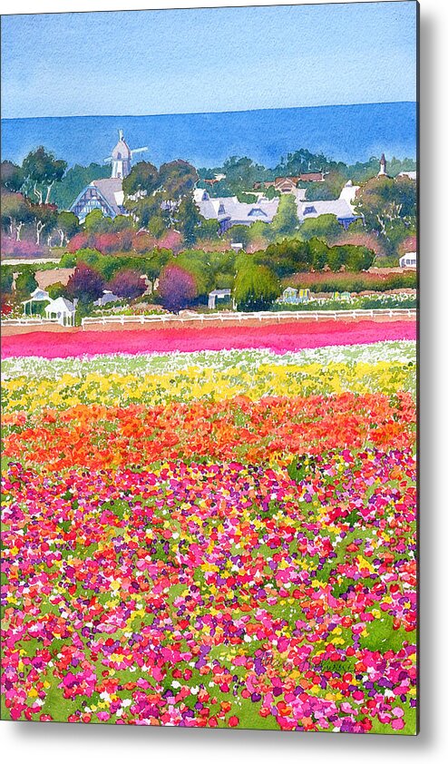 Landscape Metal Print featuring the painting New Carlsbad Flower Fields by Mary Helmreich