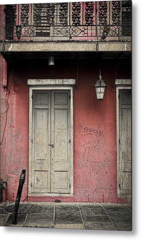 New Orleans Metal Print featuring the photograph New Orleans French Quarter Balcony and doorway by Ray Devlin