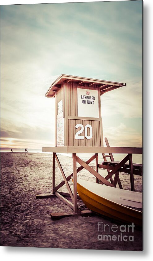 America Metal Print featuring the photograph Newport Beach Lifeguard Tower 20 Vintage Picture by Paul Velgos