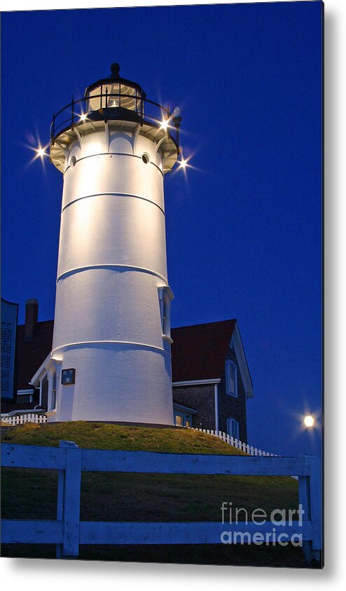 Lighthouse Metal Print featuring the photograph Nobska Light and The Beaver Moon by Butch Lombardi